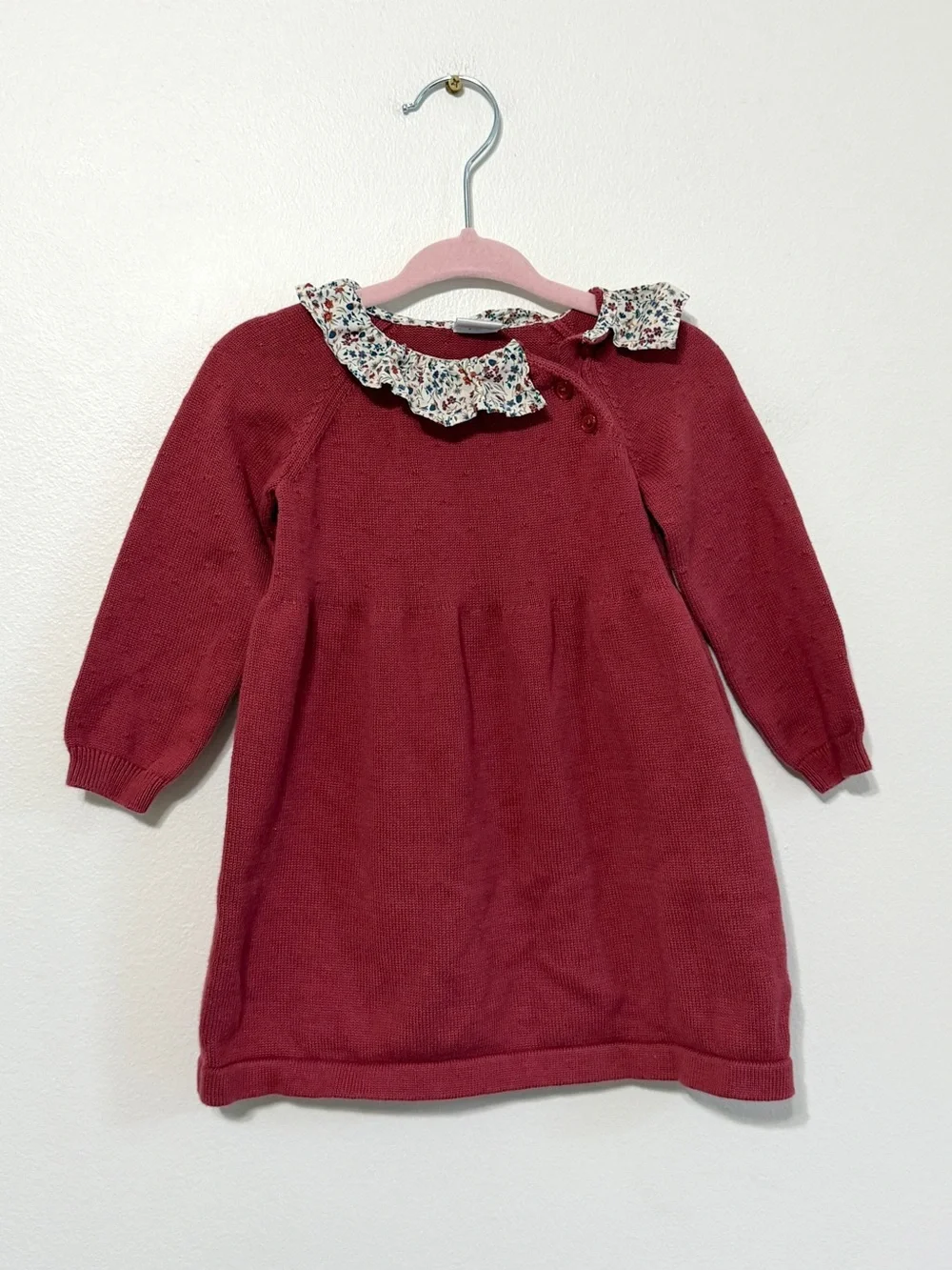 Edgehill Collection Baby Girl Sweater Dress 9M Floral Red Fall Winter